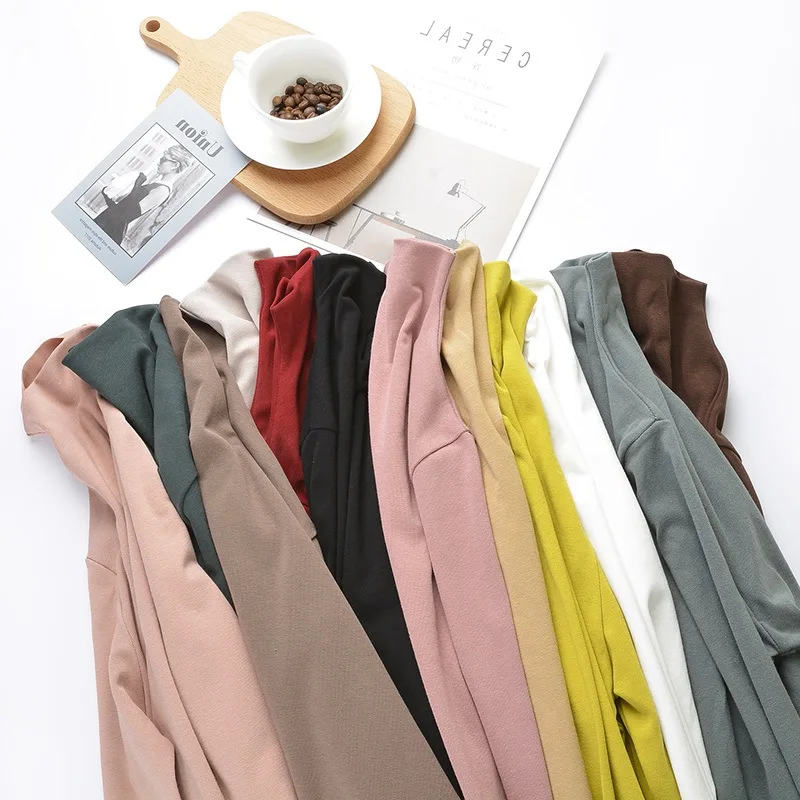 Women Gothic T-shirt Turtleneck Harajuku Full Sleeve Stretch Tops Basic Drop Shoulder Undershirt Perfect Pullover S-3XL | Женская одежда