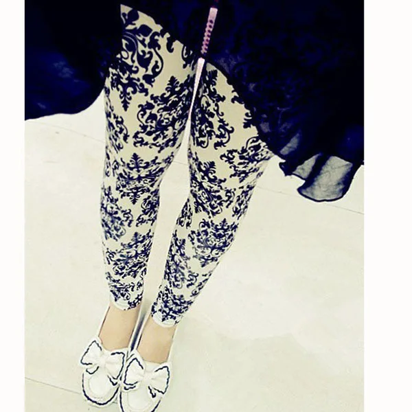 Лидер продаж женские винтажные штаны леггинсы с ретро принтом высокого качества