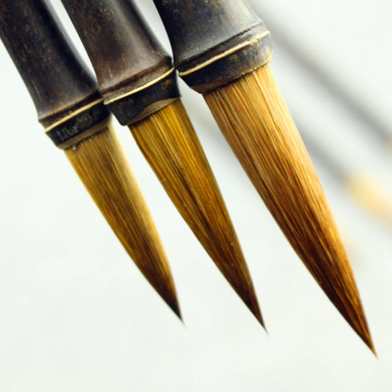 

3PCS Wenfang Sibao Purple Bamboo Brush Set Natural Slub Brush Calligraphy Pen