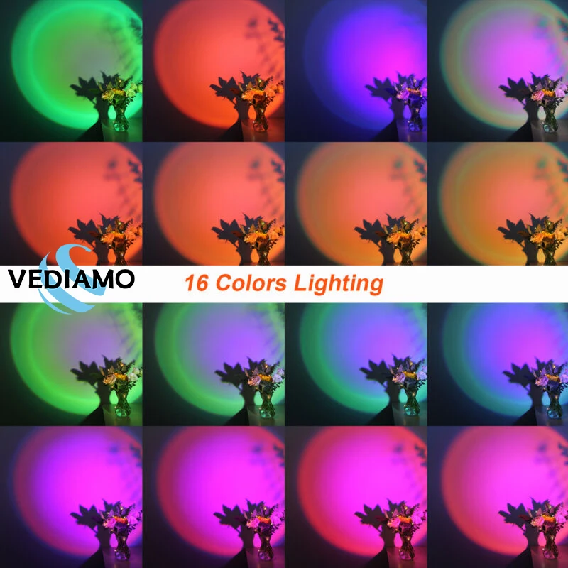 

Sunset Projection Lamp Rainbow 5W USB Led Decor Atmosphere Night Light 16 Modes For Home Bedroom Shop Background Decoration