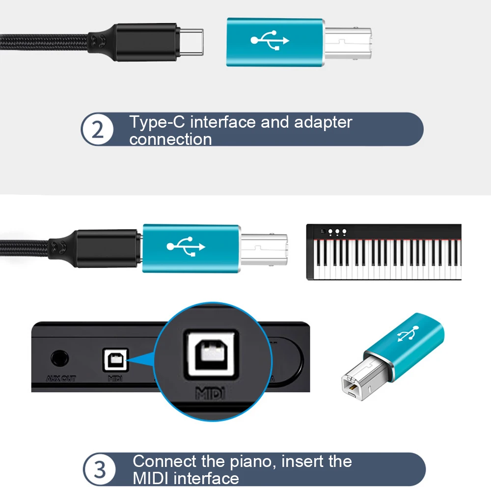 Type-C to USB Type B 2.0 Adapter MIDI Convertor For MacBook Pro Air HP Canon Epson Dell Samsung C Piano Printer Scanner | Мобильные