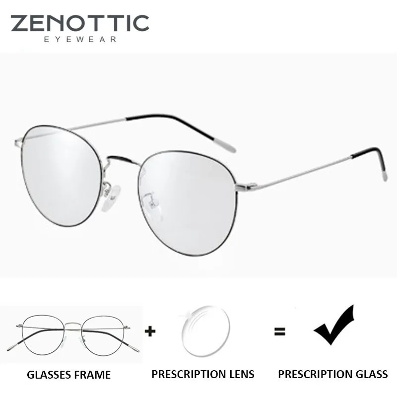 

ZENOTTIC Metal Prescription Glasses Women Ultralight Round Lady Optical Myopia Eyeglasses Anti Blue Light Photochromic Eyewear