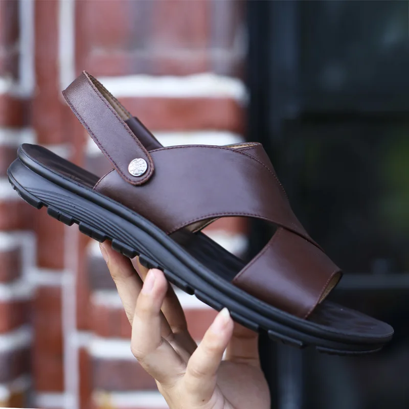 

Big Size 38-44 Men Patent Leather Sandals Summer Classic Men Shoes Slippers Soft Sandals Men Roman Comfortable Walking Footwear