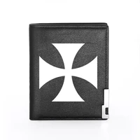classic fashion cross theme printing mens wallet leather purse for male credit card holder short slim bifold wallet