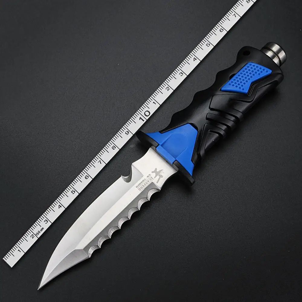 

Outdoor diving knife camping hunting rubber handle handmade knife Fishing hike fixed blade knives
