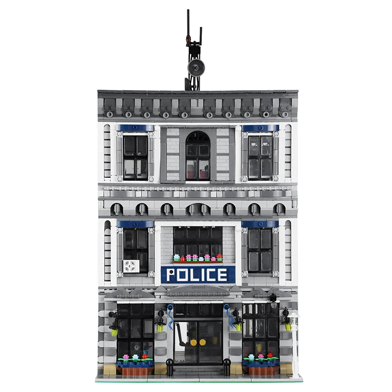 BuildMoc 21474 полицейский участок мотоцикл модель вертолета конструкторных блоков