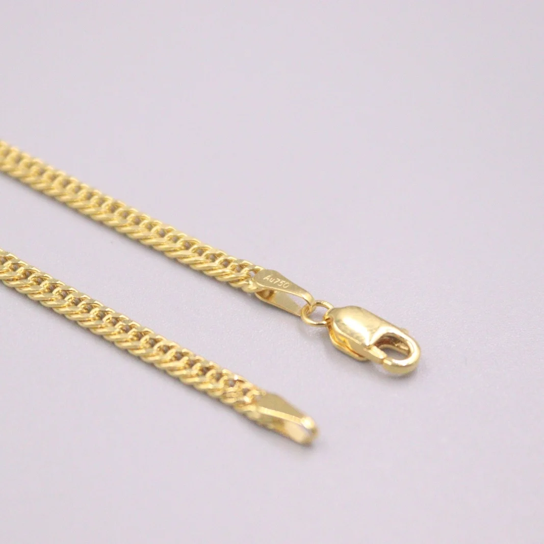 

Real 18K Yellow Gold Chain For Women Female 2.5mm Shine Real Gold Curb Chain Necklace 45cm/18inch Length Au750