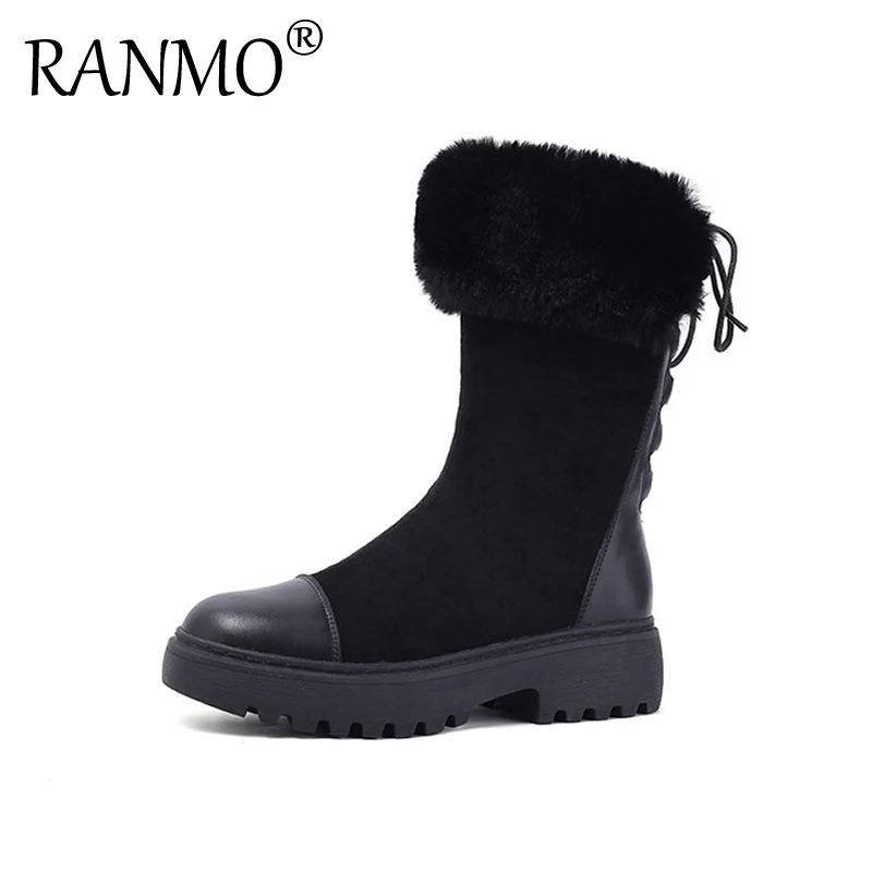 

New Winter Casual Versatile Snow Boots Fashionable Warm Plush Women's Boots With Thick Bottom Back Lace Up Cotton WOMEN Shoes