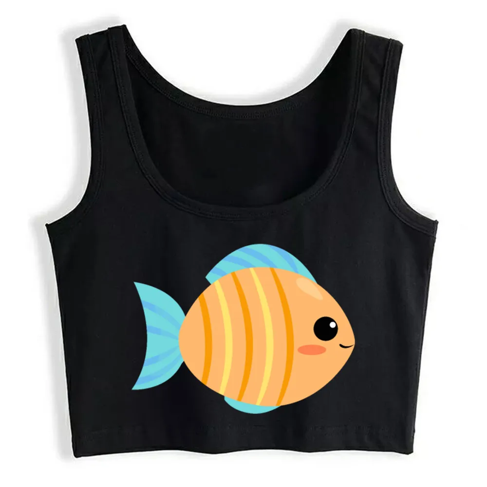 

Кроп-Топ для женщин и малышей, милый мультяшный подарок с рыбками для малышей, майка в стиле Харадзюку, забавная женская одежда