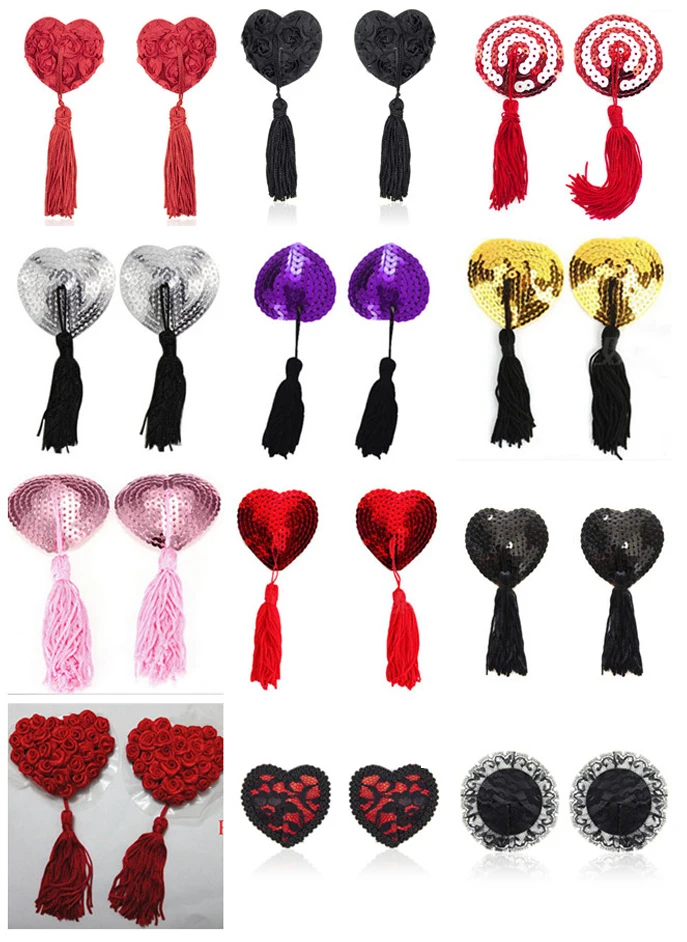 1 Pair Sex Product Sexy Sequin Nipple Covers With Tassels Heart Shape Stickers Pasties Wholesale Chest | Женская одежда