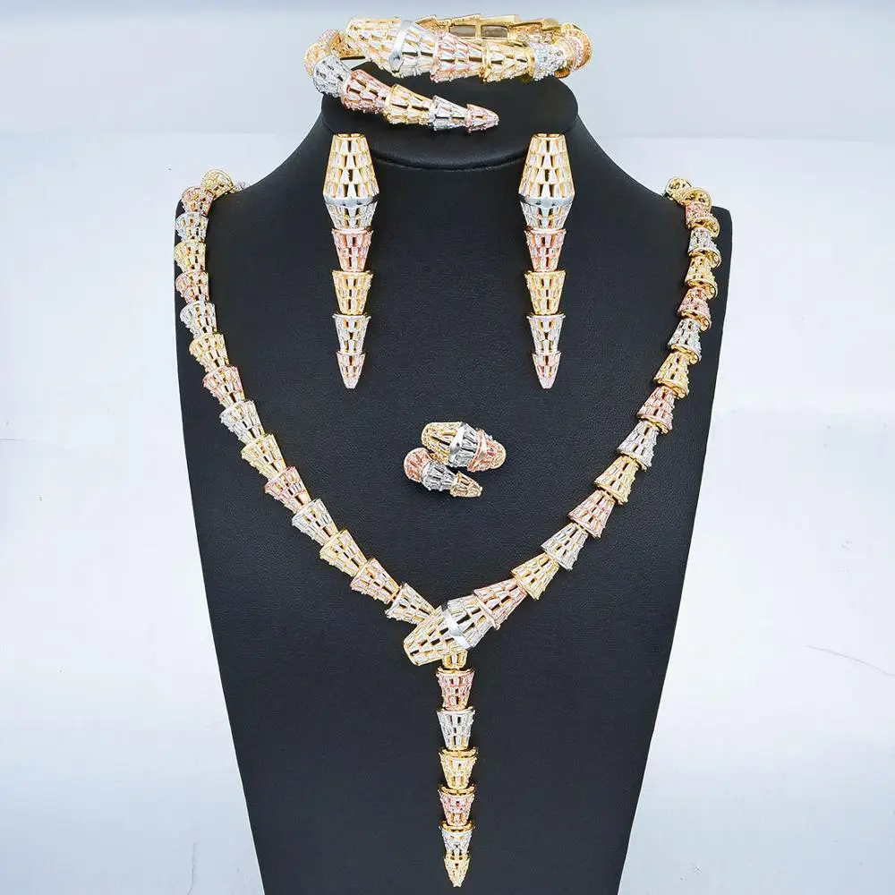 

Newness trendy Geometricwer Bridal 4PCS Jewelry Sets New Fashion Dubai Full Jewelry Set For Women Wedding Party Accessories