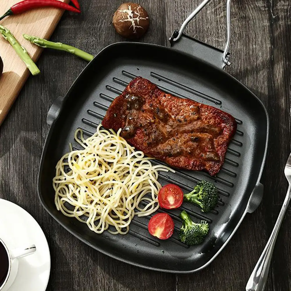 Thickened Striped Cast Iron Roasting Pans BBQ Steak Grill Griddles Uncoated Non-stick Barbecue Plate Cooking Frying Pot |