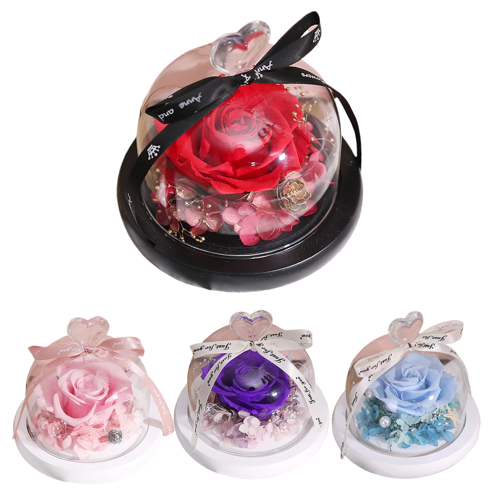 

Preserved Rose Glass Dome Gift Present Never Withered Blooming Flowers