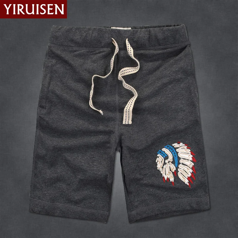 Шорты YiRuiSen мужские с вышивкой брендовые мягкие повседневные штаны из 2021 хлопка - Фото №1