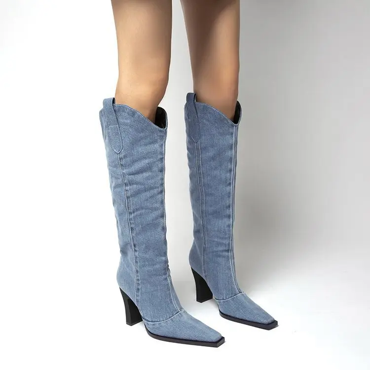 

Cowboy Boots with Chunky Heels and Pointy Toe But No Knee Fashion Boot Cross-border Large Size Knight Boots