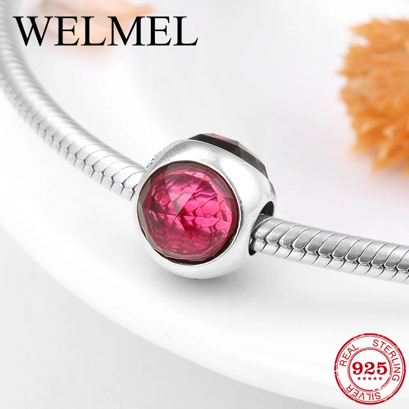 2018 три стороны Красный Кристалл Циркон Бусины стерлингового серебра 925 Подходит