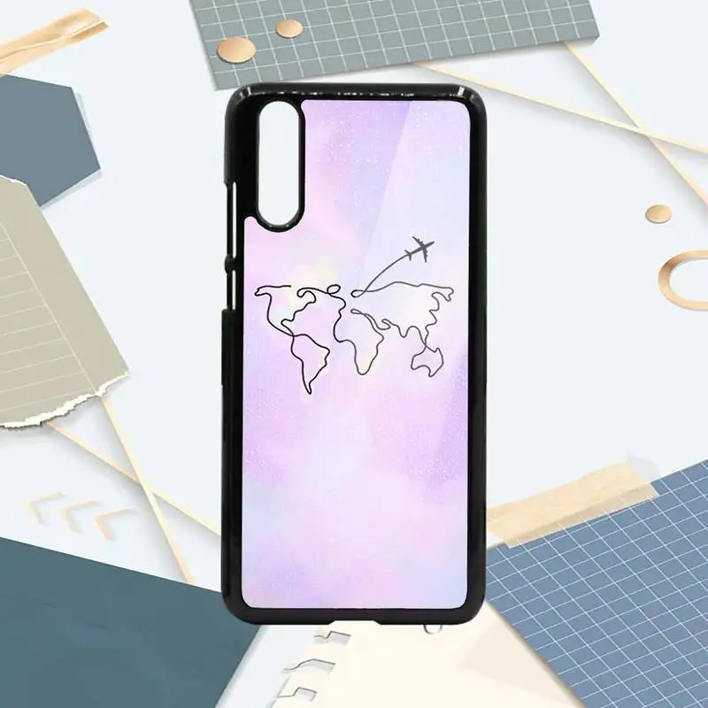 

World Map Travel aircraft Phone Case PC For Samsung galaxy S note 8 9 20 10 e lite2019 plus pro ultra