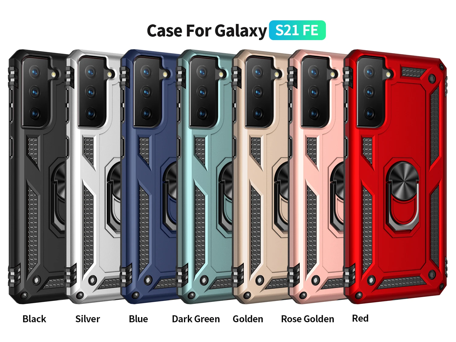 

Phone Case For Samsung Galaxy S21 FE Fashion Armor Magnetic Bring Ring Anti-drop Bracket Shockproof Protective PC Back Cover