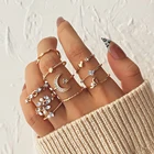 Женские кольца с Луной и звездами, комплект из колец золотистого цвета, аксессуары для девушек