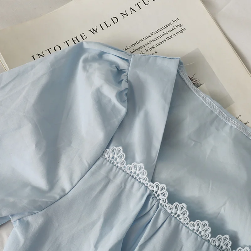 

Cropped Tops Summer T-shirts Women Clothing Sexy Lace Top Polyester Shirt Women Square Collar Short Sleeves Pullover Ladies