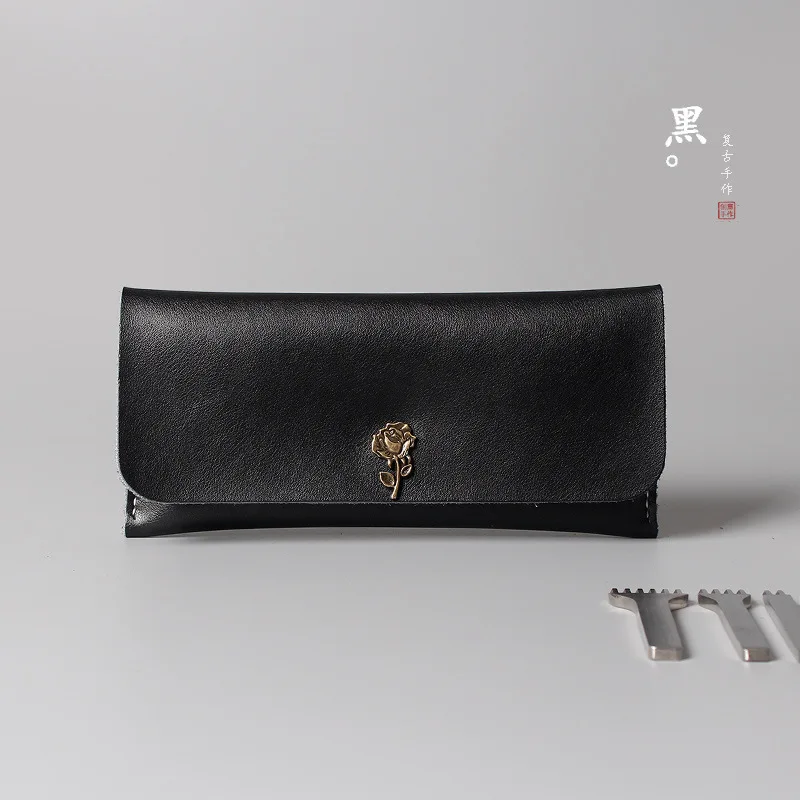 

SHUYI Genuine Leather Wallets Womens Design Vintage Long Money Bag Handmade Cowhide ID Card HolderCan Choose Different Buckles