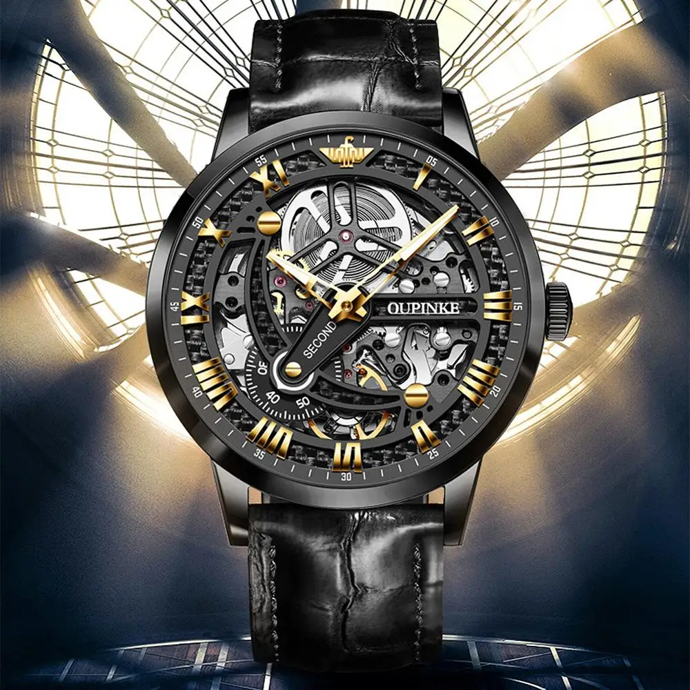 

Men's Automatic Mechanical Wristwatch top brand hollow design waterproof luxury male clock