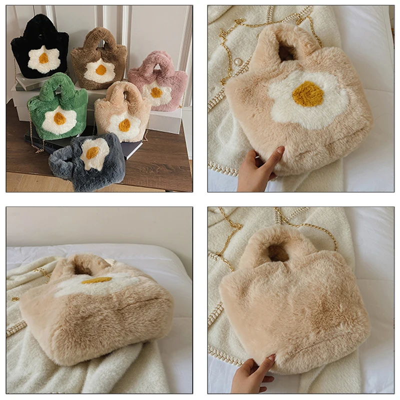 Плюшевые сумки-тоуты с жареными яйцами женская сумка на цепочке новинка зимы 2021