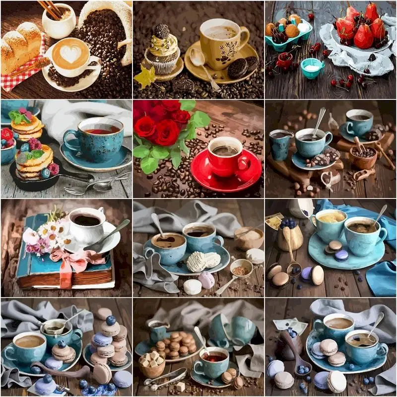 

Oil Painting By Numbers Coffee Bread Scenery Drawing On Canvas DIY Pictures By Number Kits Hand Painted Painting Art
