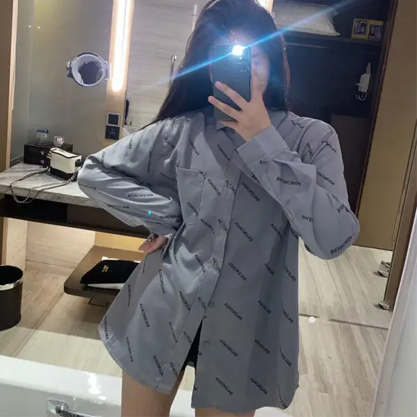 

20 autumn new boyfriend wind shirt handsome explosions loose Joker long thin coat women's shirt