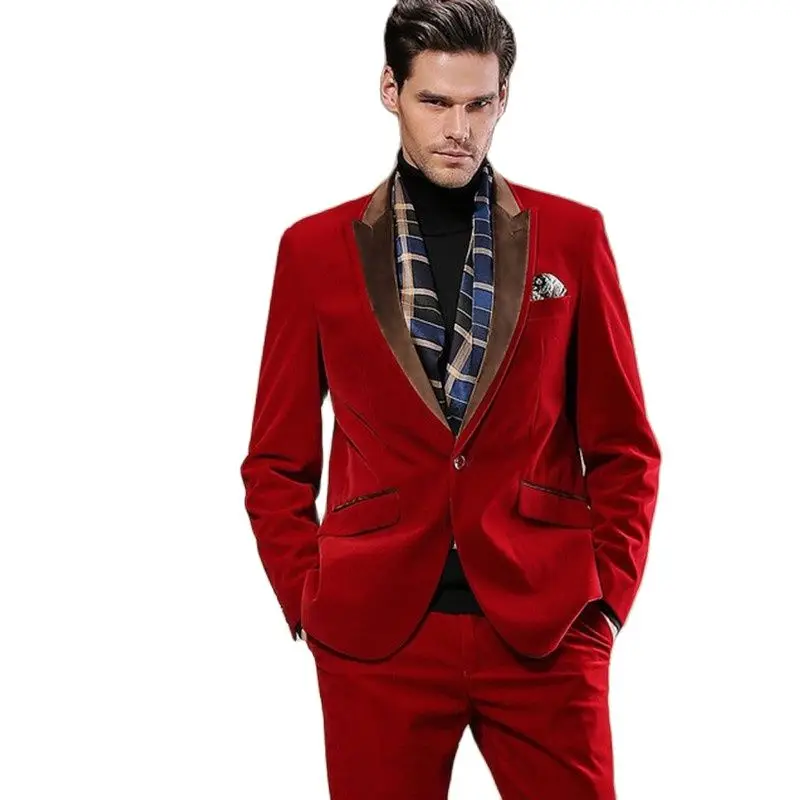 

Мужской бархатный костюм из 2 предметов, смокинг для жениха с отложным воротником, Свадебный официальный костюм для выпускного вечера, кост...