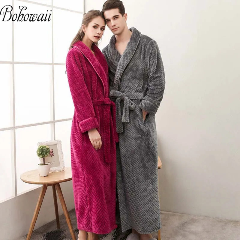 

BOHOWAII Winter Warm Pajamas Thicken Long Sleeve Sleepwear Female Home Robe Nightgown Soft Flannel Bathrobes for Women