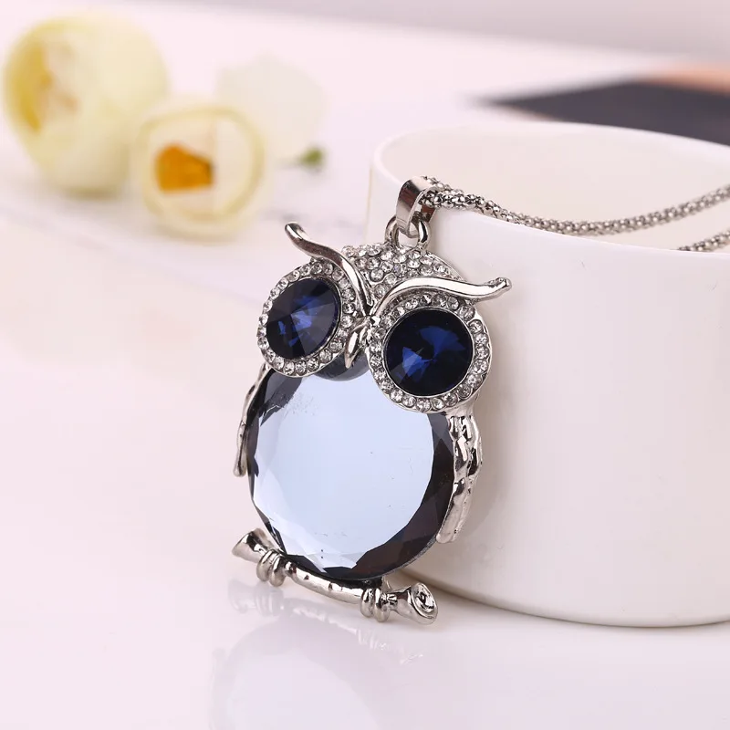 Crystal Owl Pendant Necklace Design Rhinestones For Women Sweater Long women Animal Clothing Accessories | Украшения и аксессуары