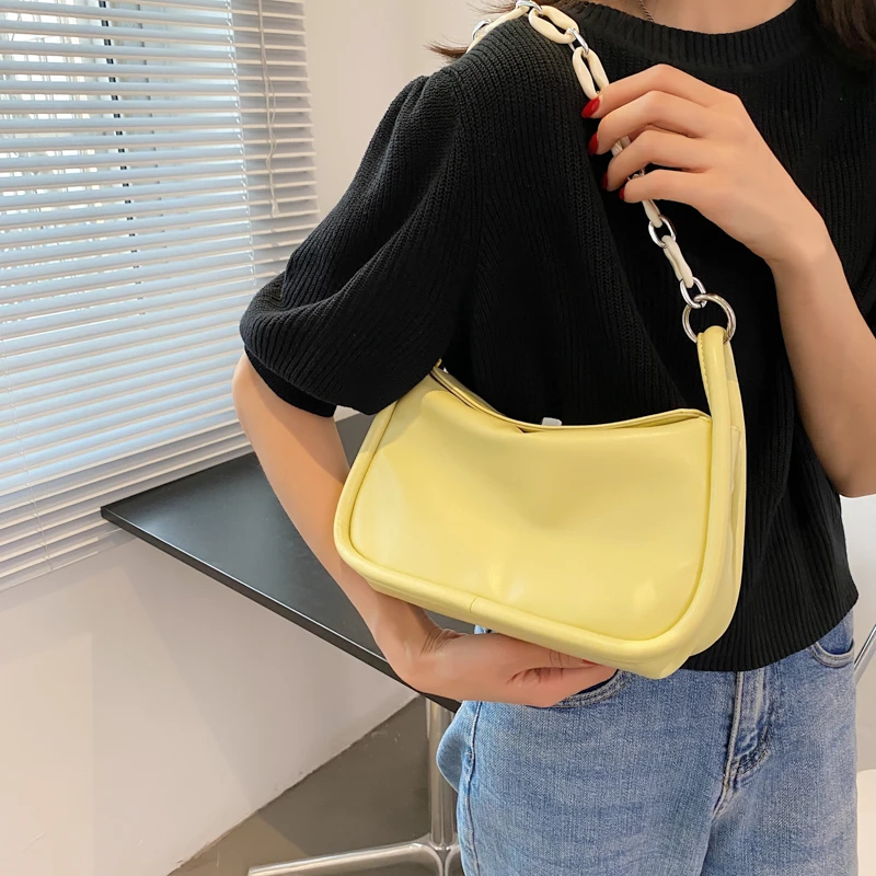

Shoulder Bags for Women 2021 High Quality Leather Solid Color Chain Ladies Handbag Casual Concise Small Square Bag Sac Epaule