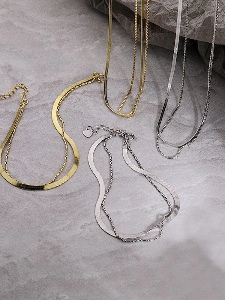 

925 Sterling Sliver Personalized Bracelet Snake Bone Design Double Layer Punk Style Gift For Women Boho Jewelry 2021 Accessories