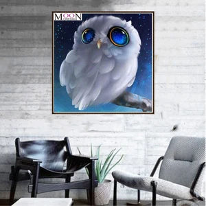 DIY Diamond Embroidery White Owl Blue Eyes Diamond Painting Picture of Rhinestones, Cross-stitch Full Square & Round Drill Painting