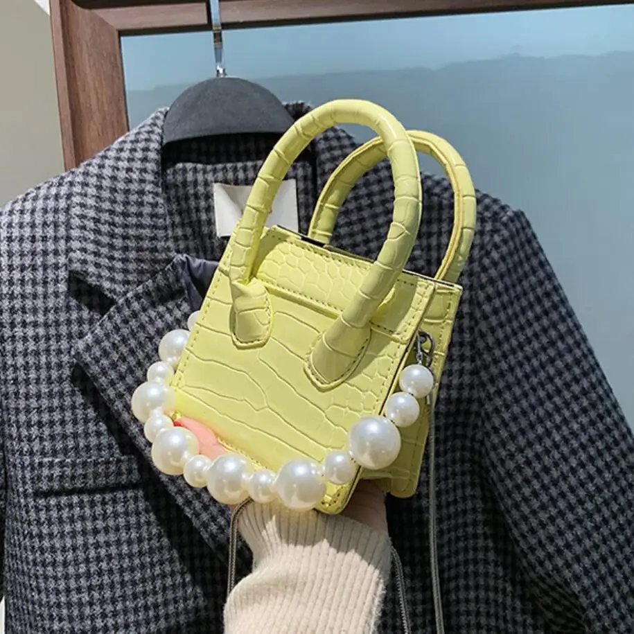 

Crocodile Pattern Mini Pearl Tote Bag 2021 New High-Quality PU Leather Women's Designer Handbag Chain Shoulder Messenger Bag