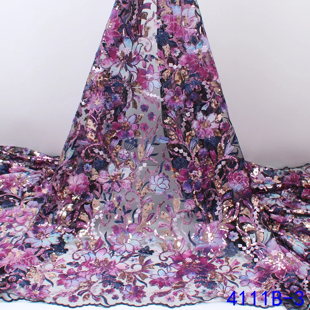 

XIYA Organdy French Net Lace Fabric With Sequins Lace Fabric 2021 High Quality Tulle African Lace Nigerian For Wedding 4111B