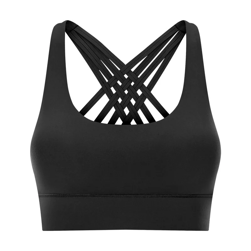 

2021 spring and summer new double-sided suede sports underwear women's multi strap cross back shockproof sports bra