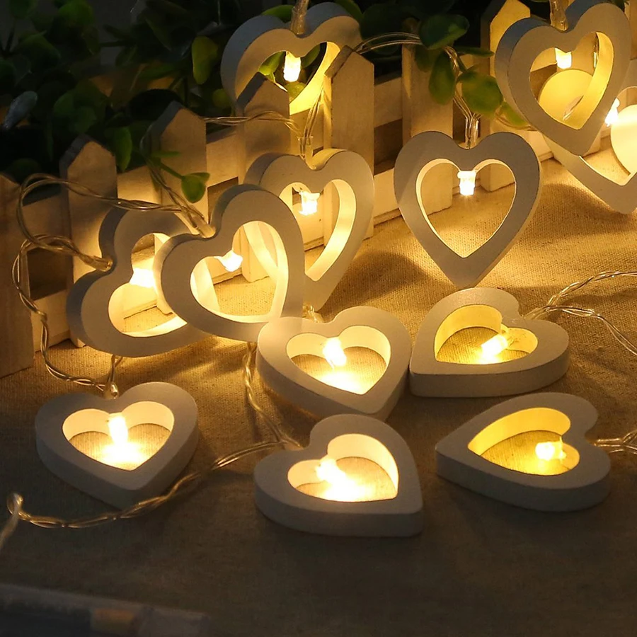 

10/20/30 LED Wood Star Heart String Lights Home Wedding Christmas Decorative LED Lighting Holiday guirlande lumineuse led