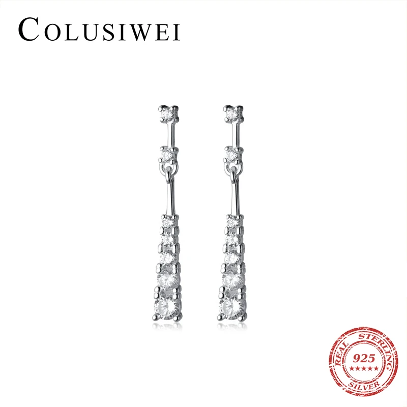 

Colusiwei Authentic 925 Sterling Silver a Row Zirconia Drop Earring for Women Geometric Dangle Earring Korea Style Fine Jewelry