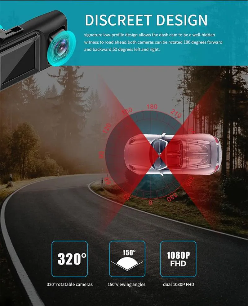 Автомобильный видеорегистратор с двумя объективами для переднего и