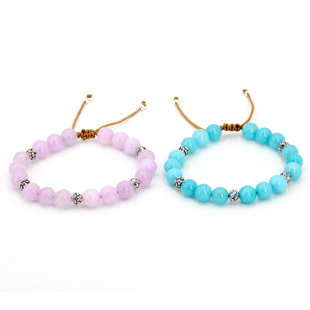 Чарм браслет из натурального камня учетных записей 6 мм Фиолетовый Wathet 8 вьющихся