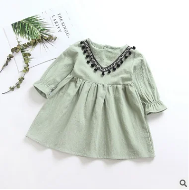 Children's clothing spring and autumn new girls cotton linen long-sleeved dress free shipping | Детская одежда и обувь