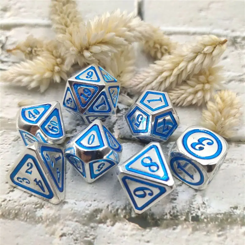 

New Metal Dice 7pcs/set RPG Dice Board Game Magic Props D4 D6 D8 D10 D12 D20 Entertainment Toy