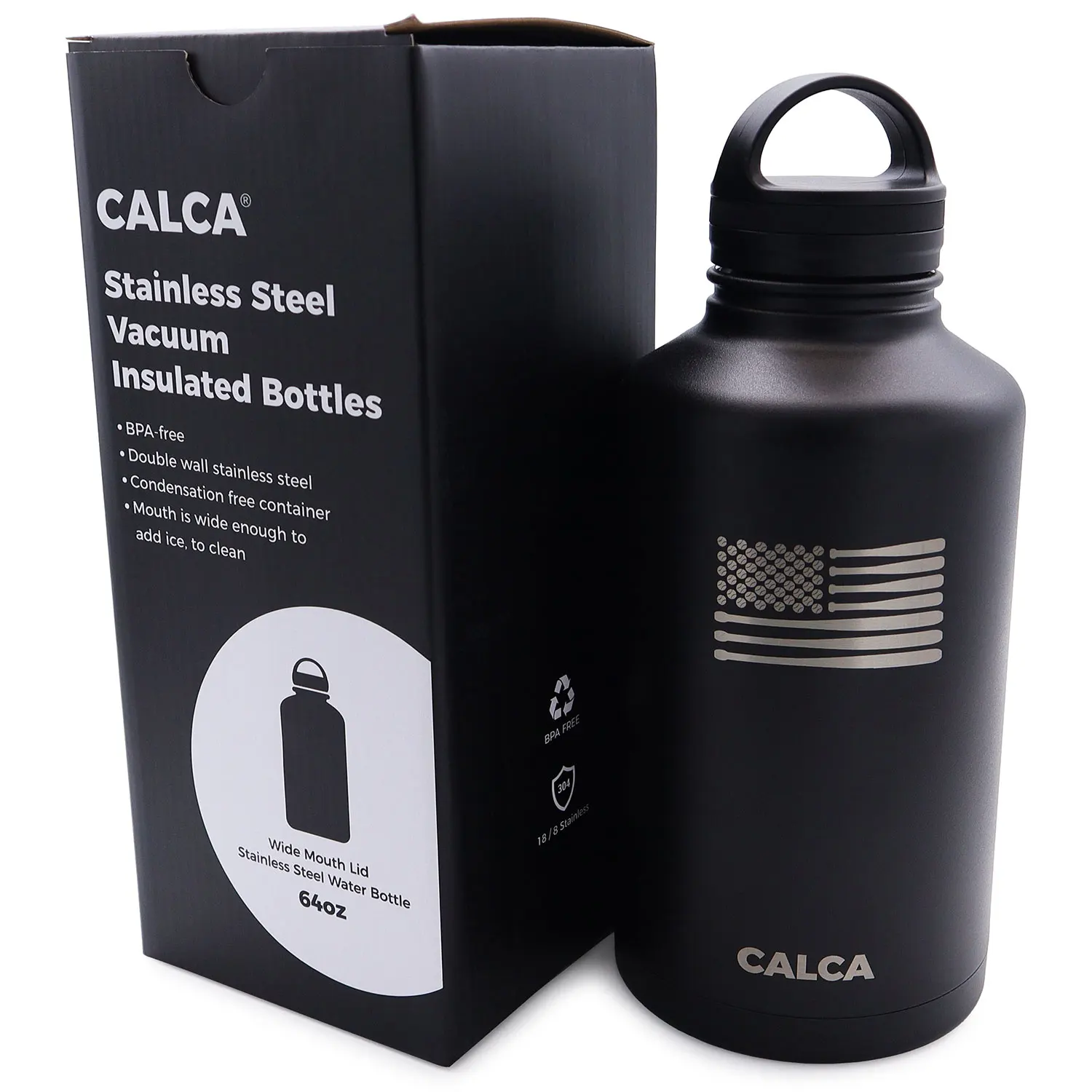 

CALCA 64oz Baseball Logo Wide Mouth Lid Stainless Steel Water Bottle with Double Wall Vacuum Insulated-Travel Cup