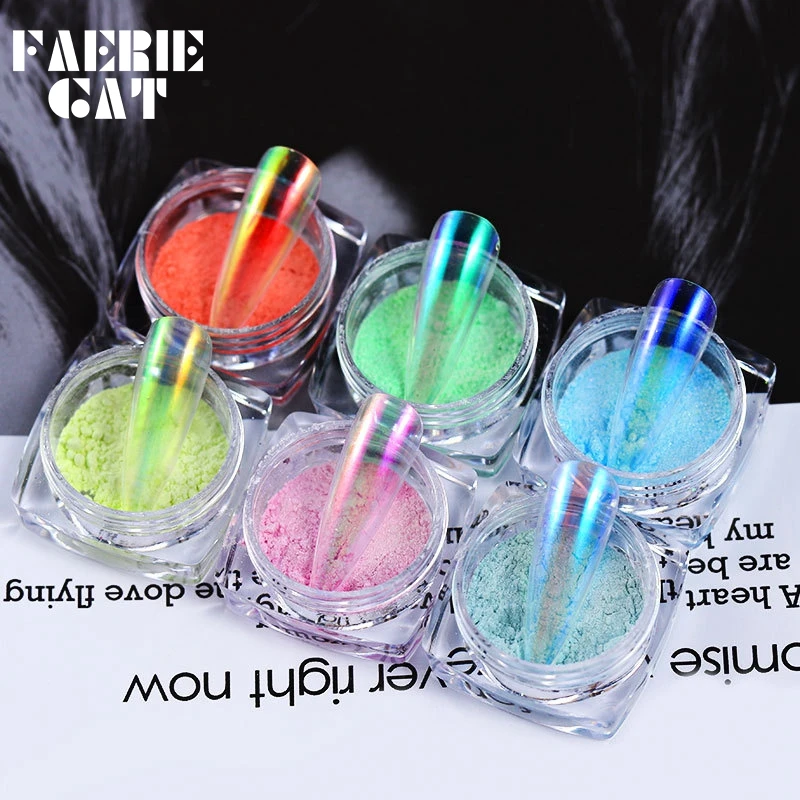 

Aurora Ice Clear Nude Color Glitter Mirror Mermaid Pigment UV Gel Polish Magic Dust Holographic Fairy Powder Nail Art Decoration