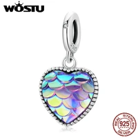 wostu 925 sterling silver purple fish scale resin heart love pendant charm beads fit original bracelet diy jewelry cqc2007