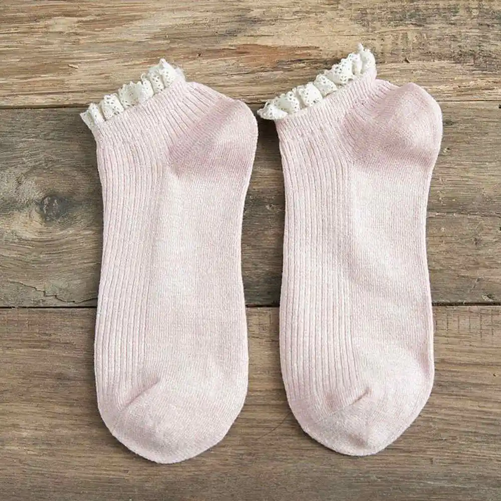 Розовый 1 Pair Fashion Lace Ruffles Solid Soft Cotton Women Socks Summer Autumn Cute Socks Sweet Princess Girl Cozy Lovely Frilled Socks - Цвет: Розовый