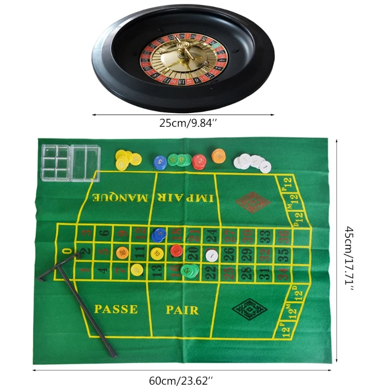 

10 inch Roulette Game Set Casino Roulette with Table Cloth Poker Chips for Bar KTV Party Borad Game