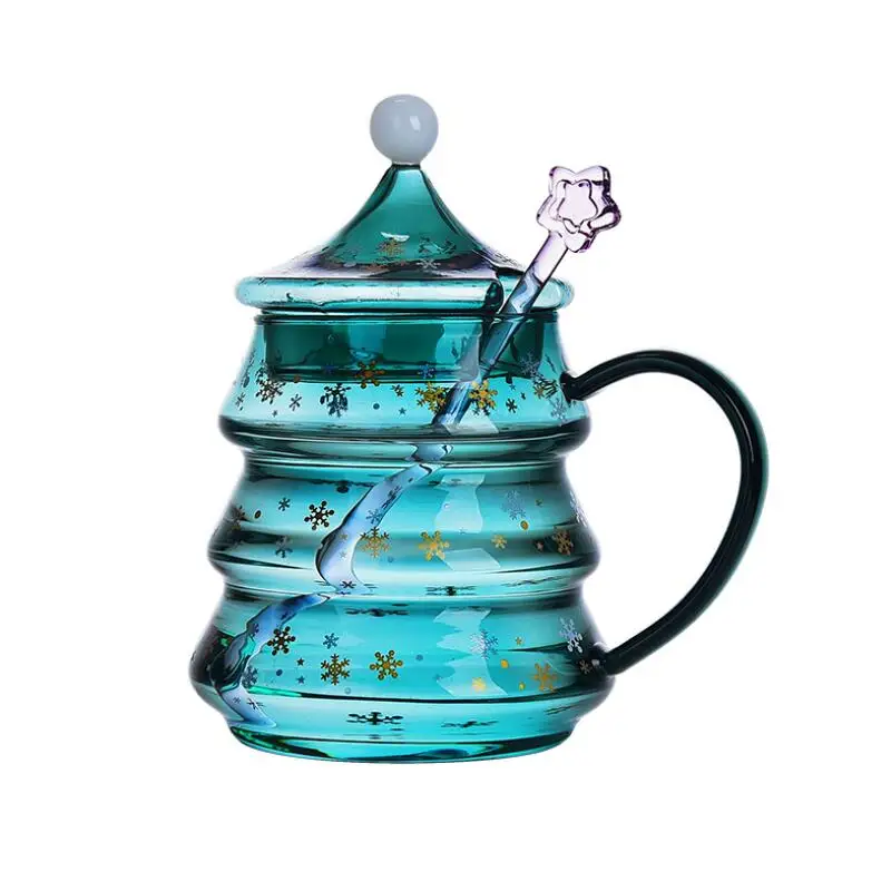 

Christmas Tree Mug Transparent Glass Coffee Cup With Cover 400ML Tea Cups Beautiful Milk Juice Beer Mugs New Year Xmas Gift